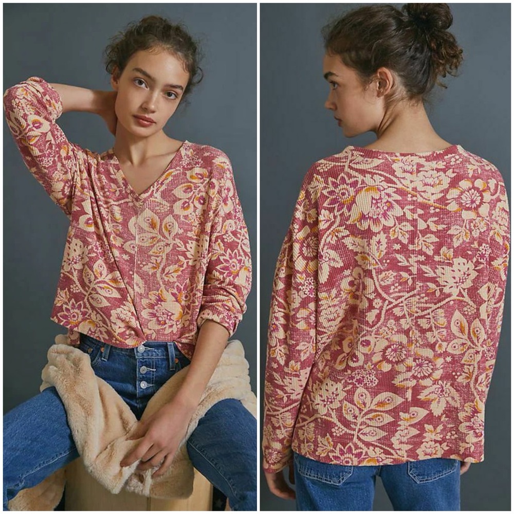 Anthropologie Pilcro Moira Pullover Waffle Long Sleeve Top Sz Medium Casual G15